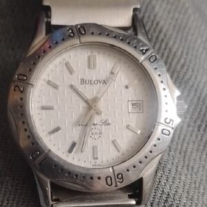 Bulova Marine Star Silver Watch with White Dial